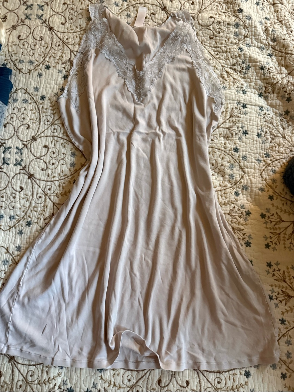 La Perla Light Beige Lace-Trim Slip Chemise